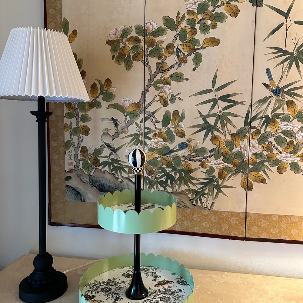 Mackenzie Childs Butterfly Toile Two-Tiered Scalloped Kitchen Stand - Picture 3 of 5